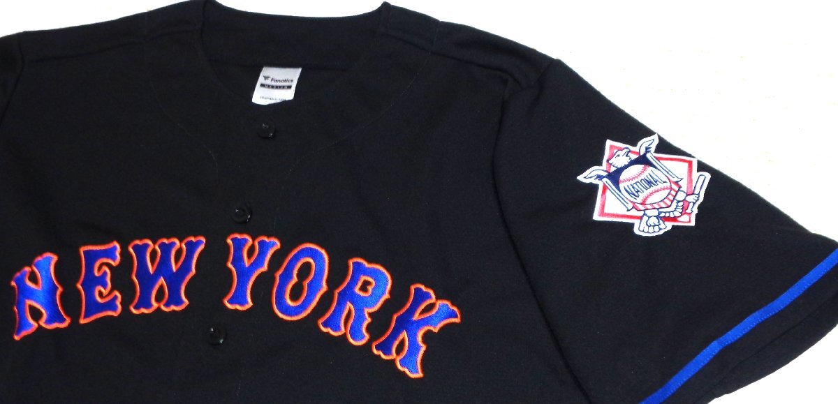 セール15% 送料無料 ファナティック MLB NY メッツ ベースボールシャツ 半袖 ジャージ 黒 XL ML2122SS0001 メンズ