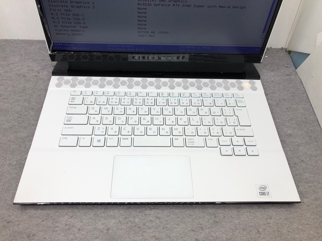 ジャンク【DELL】AlienWare m15 R3 Corei7-10875H メモリ32GB SSDなし GeForce RTX 2080 Super 15.6inch 畫面破損 映像表示正常 BIOS起動(dòng)OK
