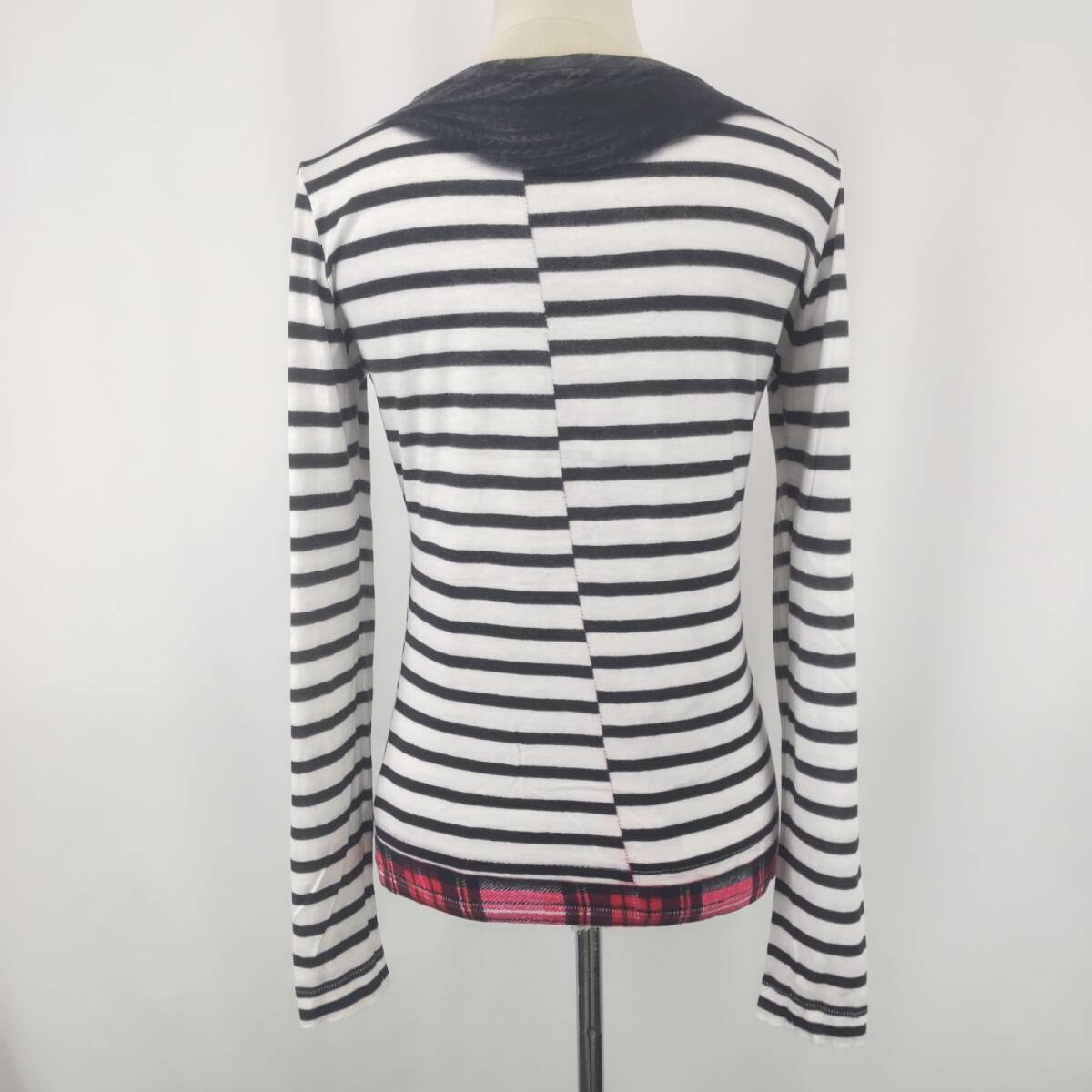  прекрасный товар *Paul Smith/Paul T[ paul (pole) * Smith ] футболка с длинным рукавом [ женский S/ белый × серый / Trick искусство muffler рисунок ]Tops/Shirts*BJ002-d