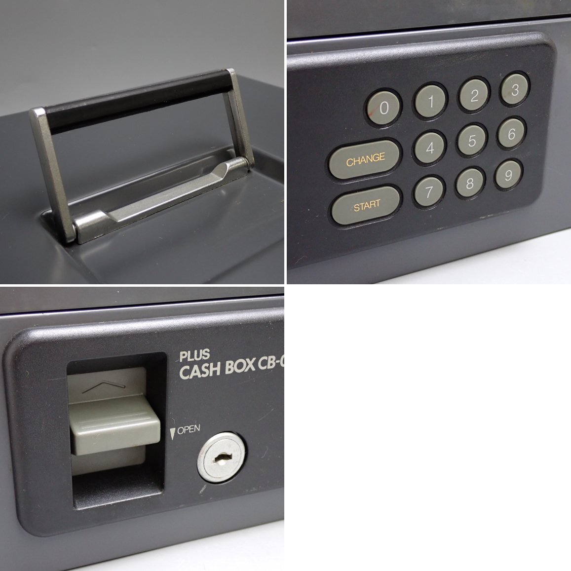 ★PLUS/プラス 電子ロック 手提金庫 CB-030EL/グレー/B5/ダイヤル?シリンダー錠/トレー/キャッシュボックス/防災(zāi)/ジャンク扱い&0000006356