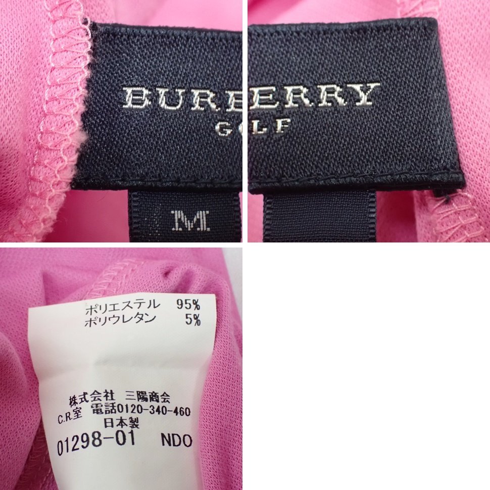 ★BURBERRY GOLF/バーバリーゴルフ ハイネック 長袖カットソー レディースM/ピンク/ロゴ刺繍/Tシャツ/スポーツウェア&2034200048