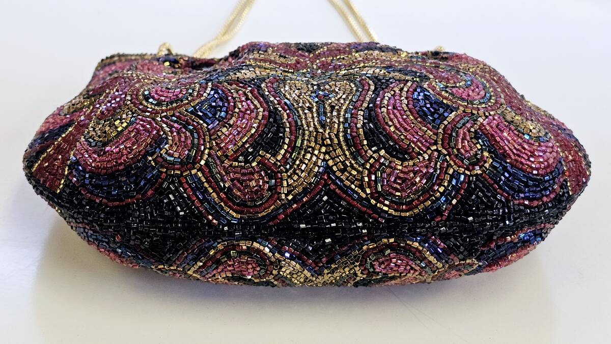 M-9967 [ включение в покупку не возможно ]980 иен ~ текущее состояние товар LUMY палочки для еды .. бисер сумка античный ручная сумочка женский сумка 