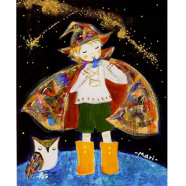 【驚きの値段】 ジグレー 「オカリナを吹く少年」 前田麻里 版画 限定100 額入り 管楽器・吹奏楽器