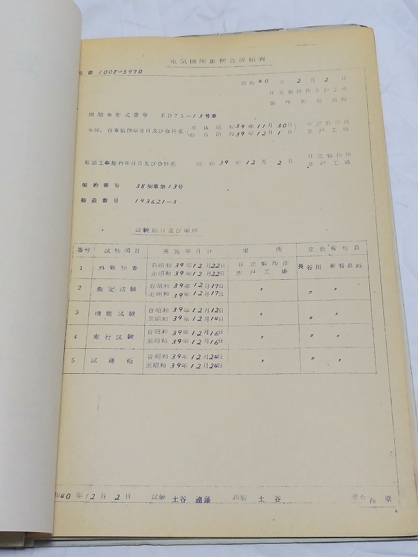 ED75-13號機(jī)　日立制作所検査成績書