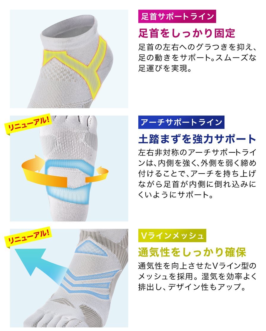 ファイテン★phiten★NEWカラー☆足王(ソッキング)5本指タイプ メンズ　ホワイト/スカイグレー　25～27cm