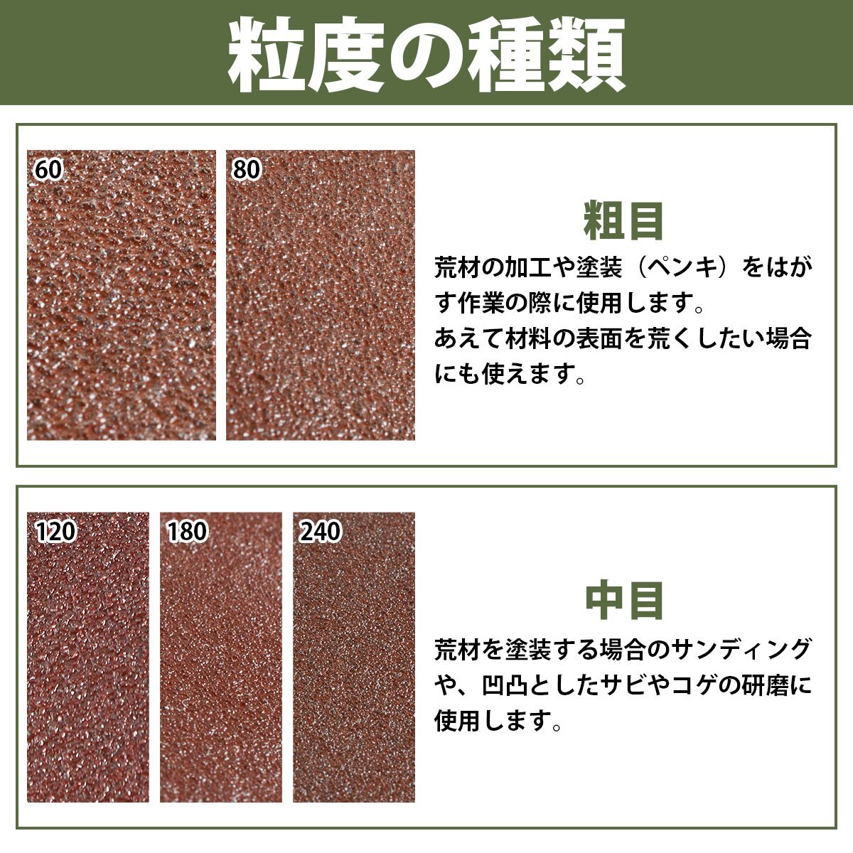 【送料無料】粗目 50枚セット オービタルサンダー 93x185 長方形 サンドペーパー 紙やすり マジック式 #60/80/120/180/240 5種 各10枚