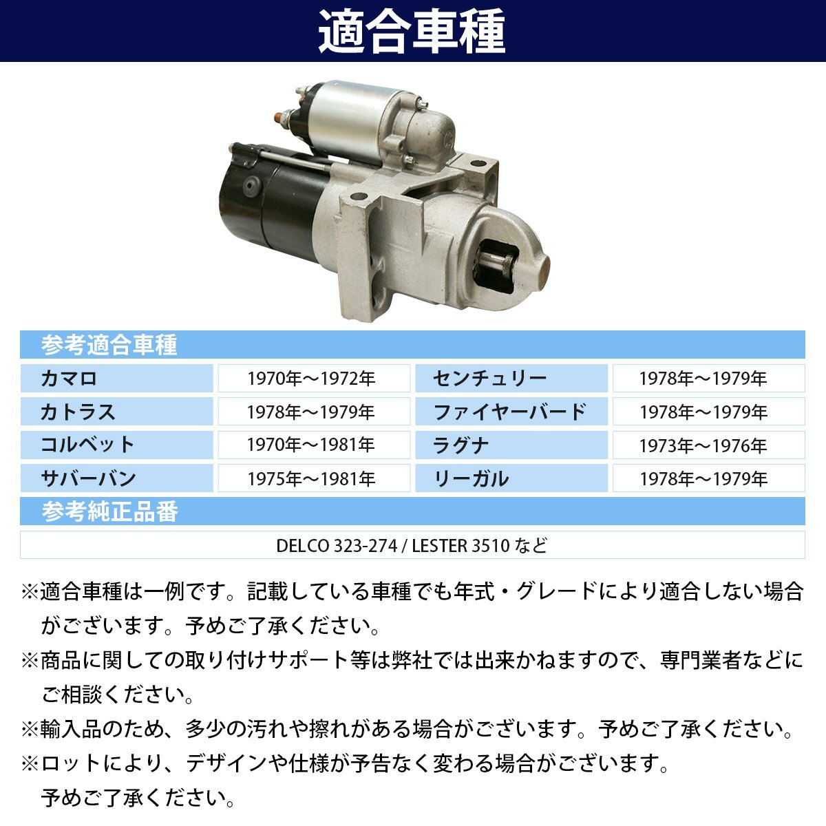 新品 コア返卻不要 シボレー サバーバン 1978年～1979年 スターター セルモーター LESTER 3510