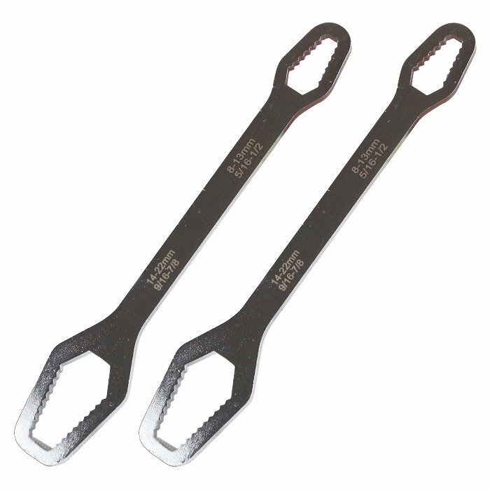 【送料無料】2本セット 8mm-22mm ユニバーサルレンチ フリーレンチ モンキー メガネ スパナ ソケット レンチ 修理 整備 自転車 バイク 車