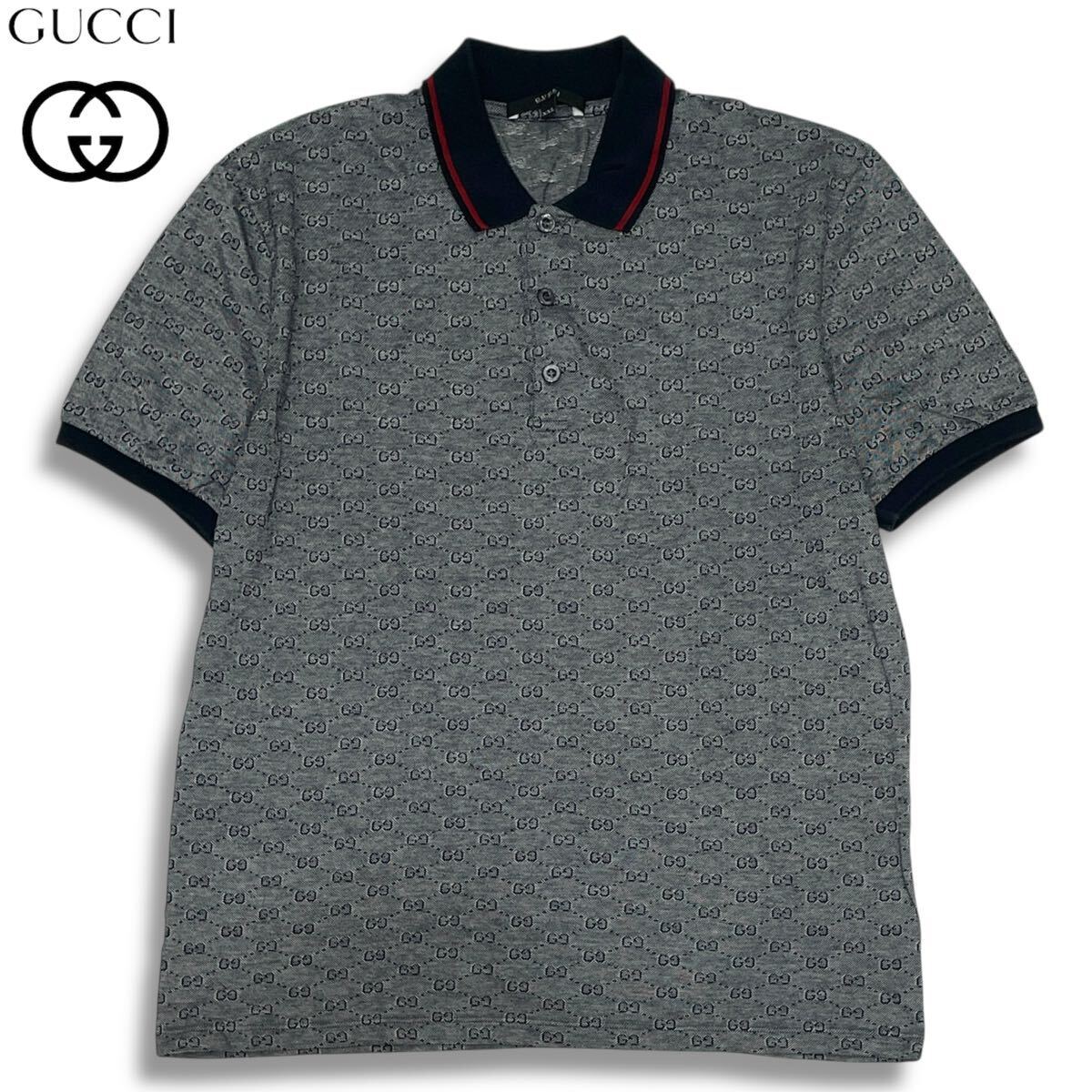 1 正規(guī)品 GUCCI グッチ 251623 GGロゴ 半袖コットン ポロシャツ シェリーライン GG LOGO S/S POLO SHIRT グレー XXL メンズ イタリア制