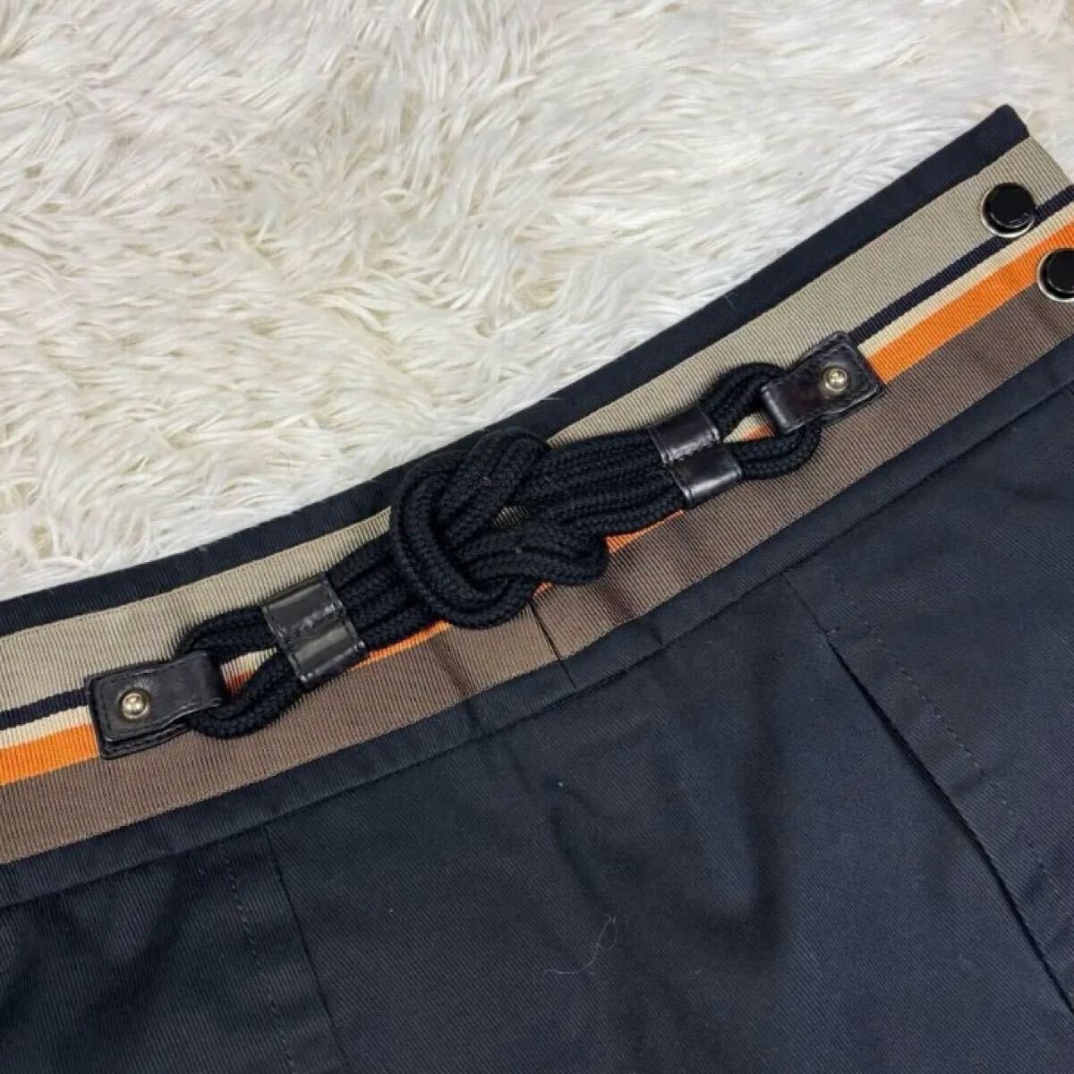 GUCCI グッチ 希少 巻きスカート ロゴ金具 シェリーライン 膝丈 ミニ タイト スカート 綿 ブラック 黒 38 レディース 