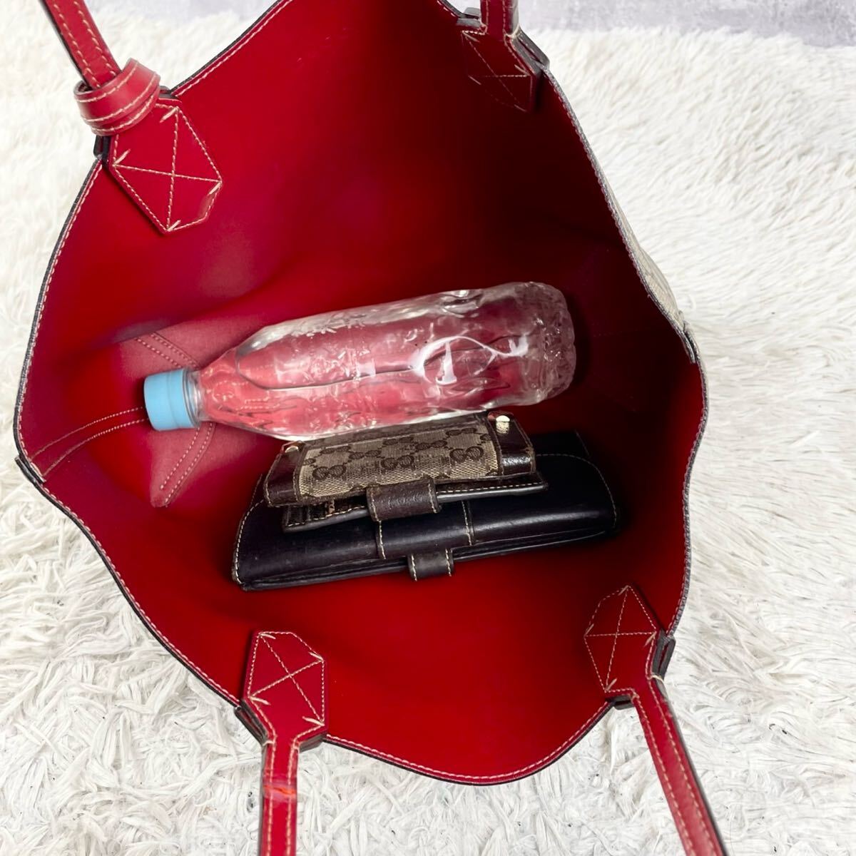 訳あり 良品 人気モデル グッチ トートバッグ GG リバーシブル PVC 赤 美品 GUCCI グッチ トートバッグ ハンドバッグ ビジネス 通勤