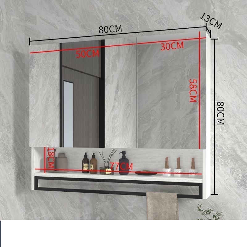 スマートミラーキャビネット LEDライト付き洗面化粧台曇り止め洗面鏡洗面台 防水鏡浴室鏡 バスルームミラーキャビネット 高さ80cm 幅80cm白_画像2