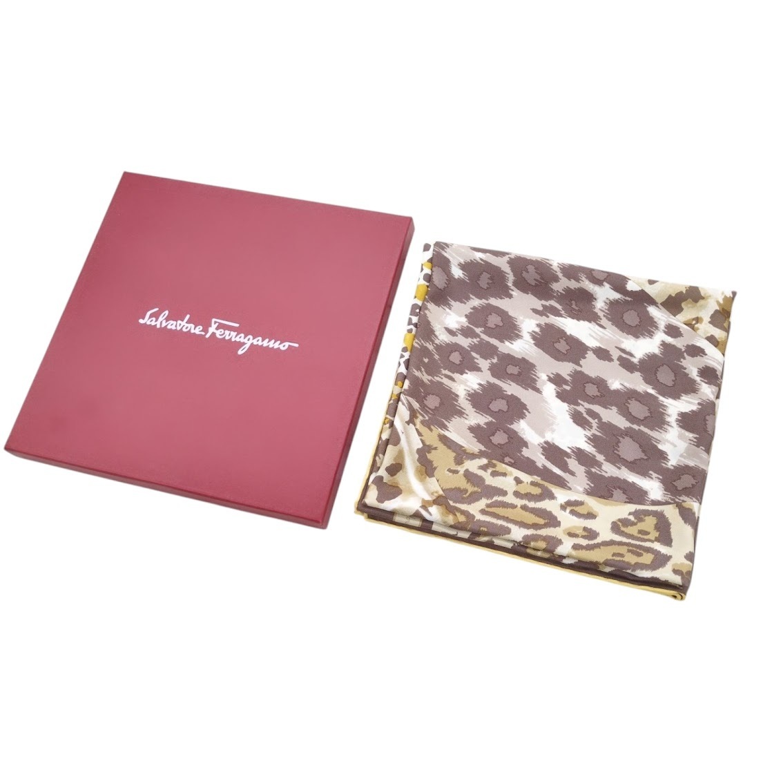  не использовался товар Salvatore Ferragamo Salvatore Ferragamo шарф леопардовая расцветка животное шелк 88cm