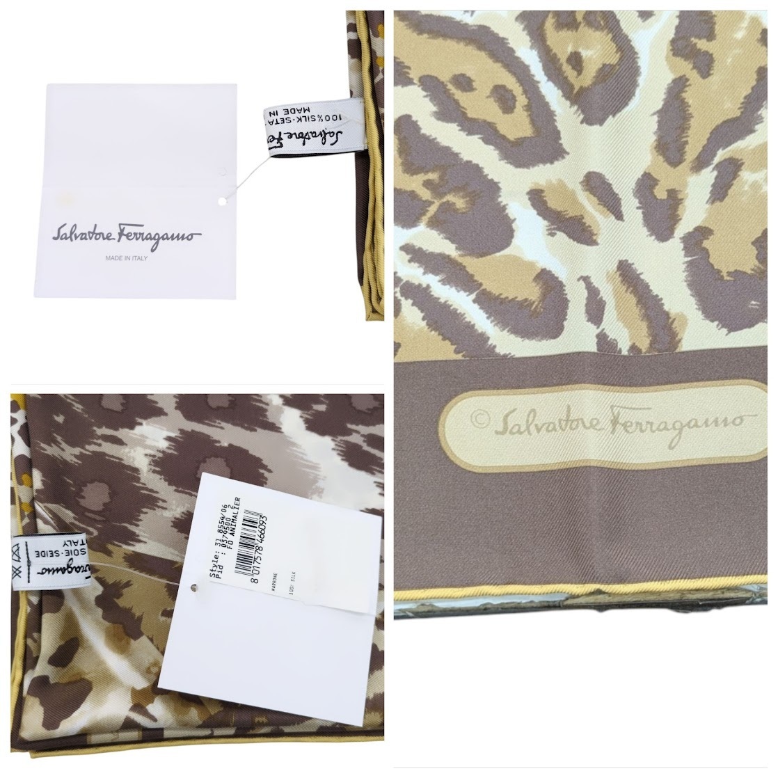  не использовался товар Salvatore Ferragamo Salvatore Ferragamo шарф леопардовая расцветка животное шелк 88cm