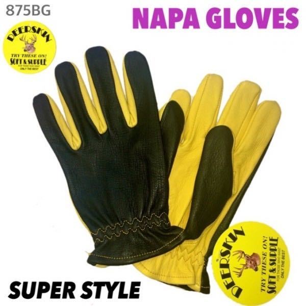 送料無料 特価 NAPA GLOVES ナパ SUPER STYLE 鹿革グローブ プレーン オールシーズン 875BG-S BLACK×GOLD 黒×黃 ツートーン 舊車會 族単