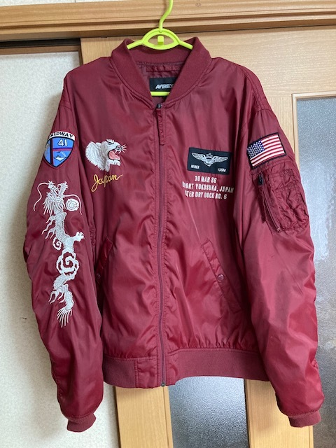 送料無料 AVIREX 龍 虎 刺繍 ユーティリティー ma-1 スーベニア UTILITY MA-1 SOUVENIR 2XL バーガンディー
