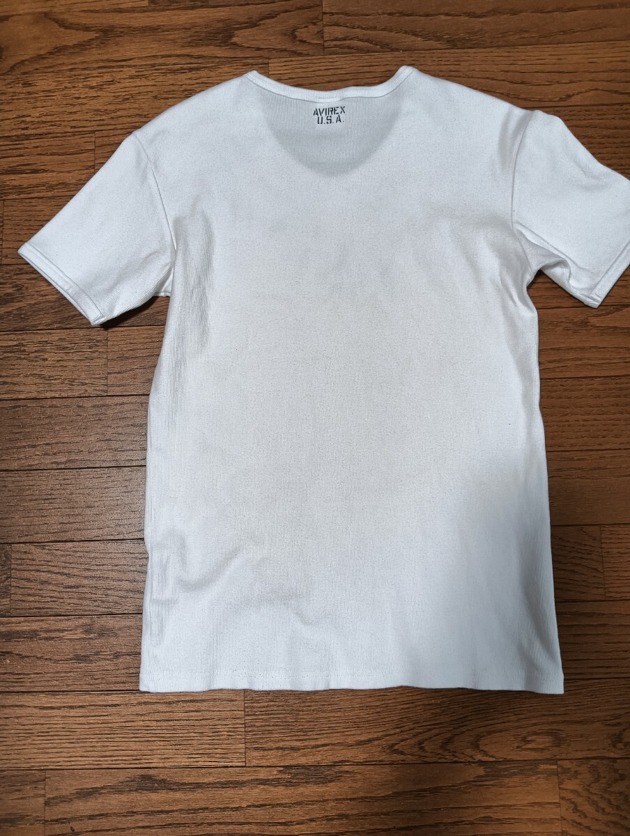アヴィレックス avirex リブ素材 半袖Tシャツ　 半袖カットソー　Vネック　メンズ　サイズM　　　白　上野商會