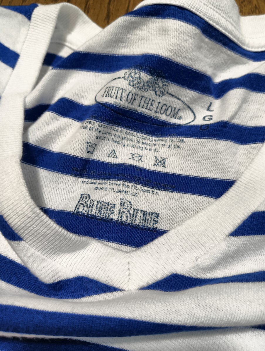 ブルーブルー BLUE BLUE Ｖネック ボーダー半袖Tシャツ　ハリウッドランチマーケット FRUIT OF THE LOOM別注　ハリラン　メンズ　サイズＬ