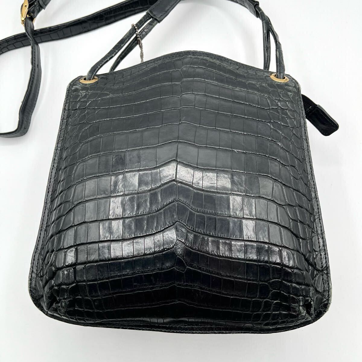 定価25萬(wàn)!!! JRA クロコダイル ショルダーバッグ メンズ センター取り マットクロコ ブラック 斜め掛け ポロサス サコッシュ 鰐革 