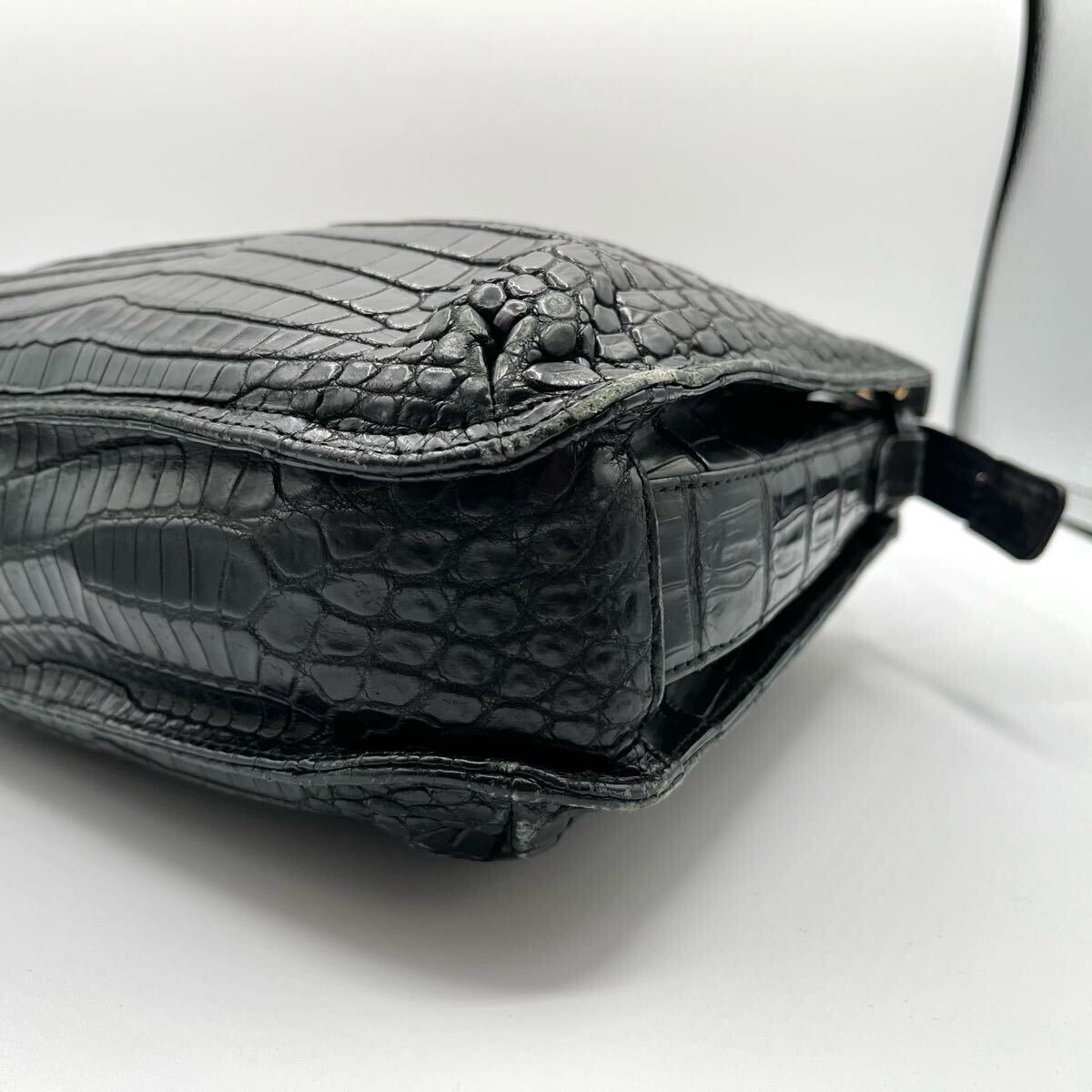 定価25萬(wàn)!!! JRA クロコダイル ショルダーバッグ メンズ センター取り マットクロコ ブラック 斜め掛け ポロサス サコッシュ 鰐革 