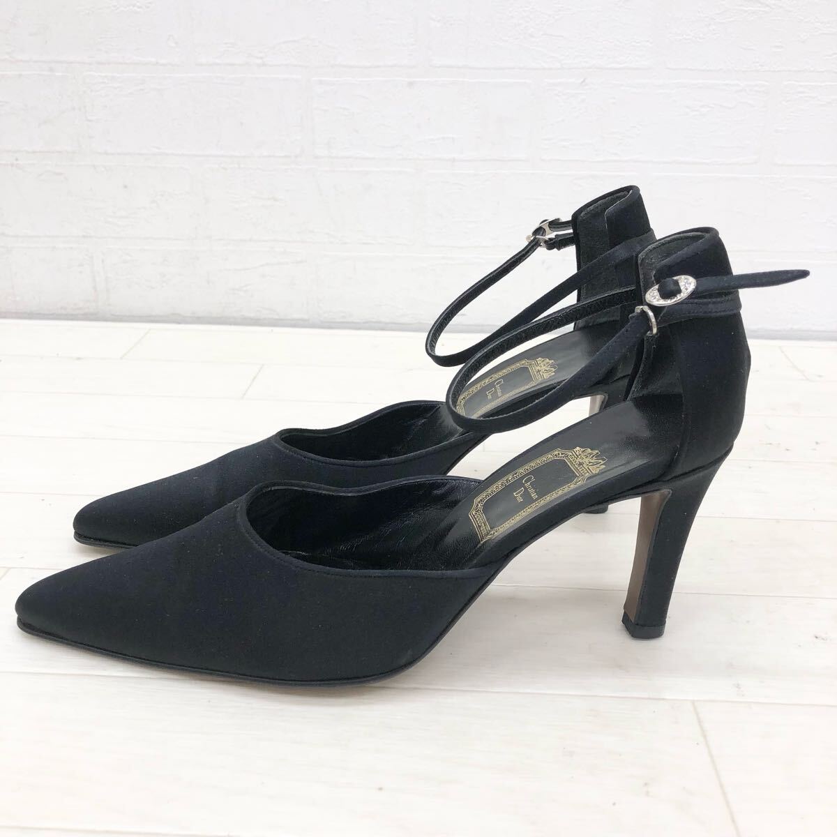M19〓 Christian Dior クリスチャンディオール アンクルストラップパンプス レディース サイズ38D ブラック 靴 シューズ 