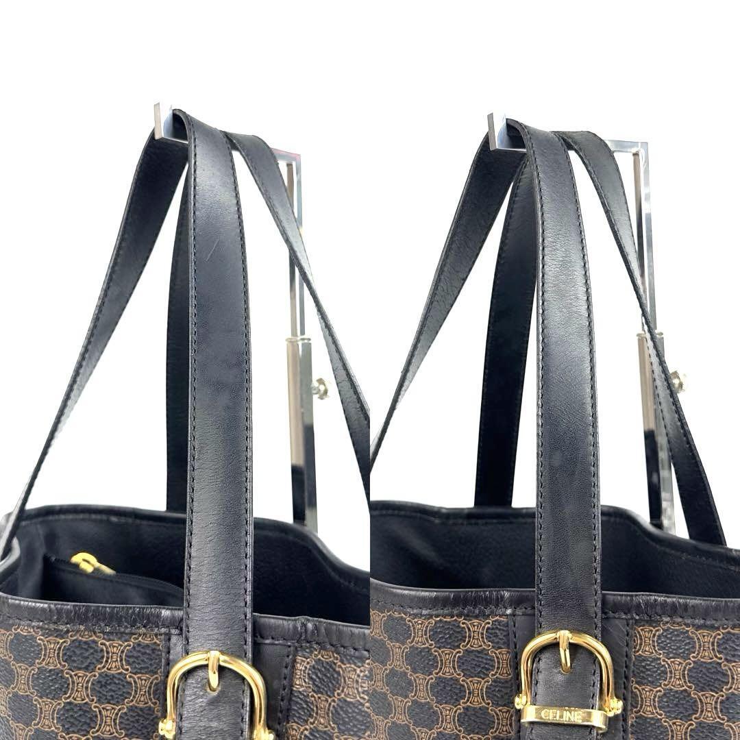 美品■CELINE セリーヌ トートバッグ ハンドバッグ 黒マカダム柄 トリオンフ ロゴ型押し PVC レザー メンズ レディース ユニセックス 黒