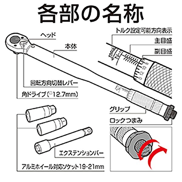 大橋産業 トルクレンチ５ｐｃセット NO2060 アルミホイール対応薄型ディープソケット付属 便利なエクステンションバー付属_画像2