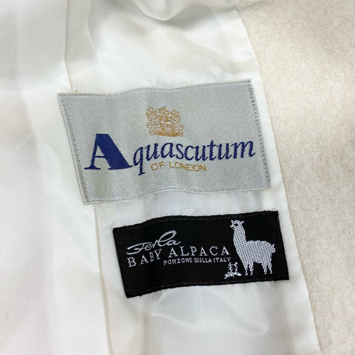 6f11 Aquascutum アクアスキュータム BABY ALPACA ベビーアルパカ ロングコート ダブル 日本制 9 アイボリー アルパカウール