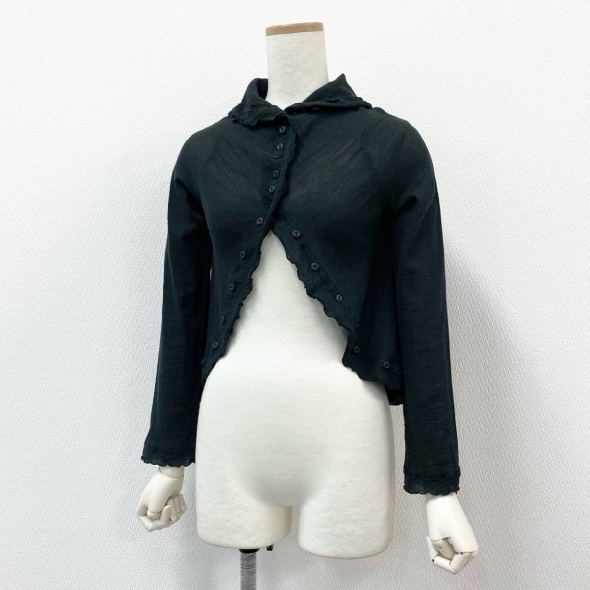 7f11 Jean Paul GAULTIER ジャンポールゴルチエ 多ボタン ハイネックカーディガン ボレロ シワ加工 ブラウス 40 ブラック コットン