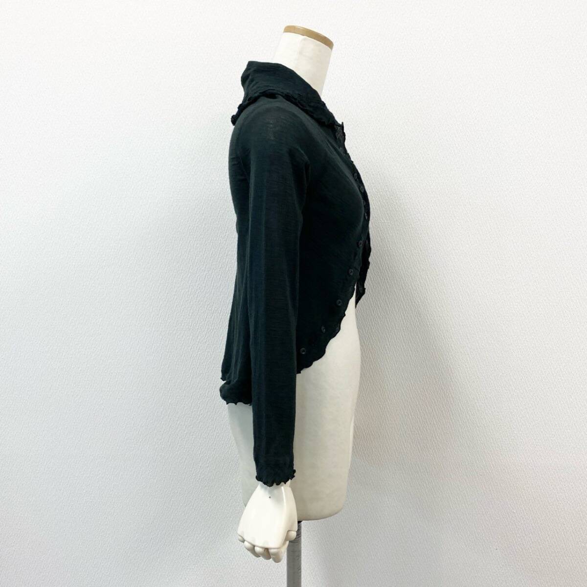 7f11 Jean Paul GAULTIER ジャンポールゴルチエ 多ボタン ハイネックカーディガン ボレロ シワ加工 ブラウス 40 ブラック コットン