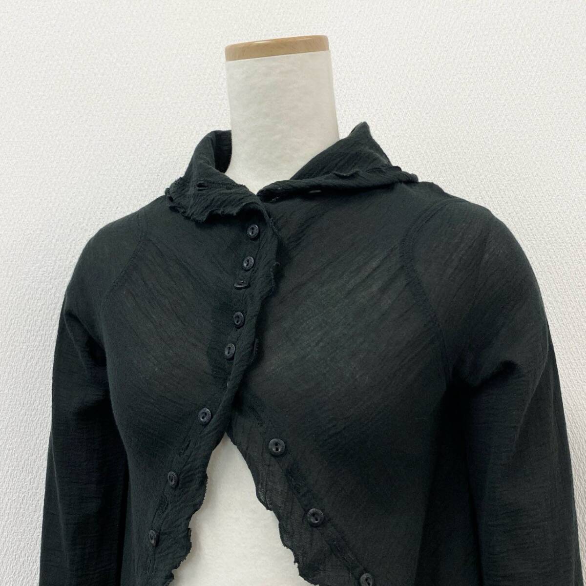 7f11 Jean Paul GAULTIER ジャンポールゴルチエ 多ボタン ハイネックカーディガン ボレロ シワ加工 ブラウス 40 ブラック コットン