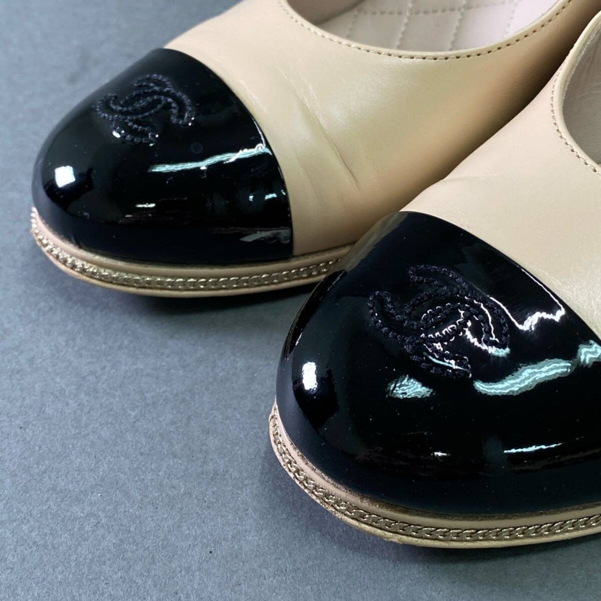 1f11 【美品】CHANEL シャネル 2022 バイカラー チャンキーヒール レザーパンプス G40060 サイズ36 1/2C レディース 女性用 靴