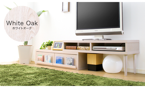 完成品　伸縮式　テレビ台【アール】ホワイトオーク　コーナーTV台　ローボード　リビング収納　nzclub_画像2