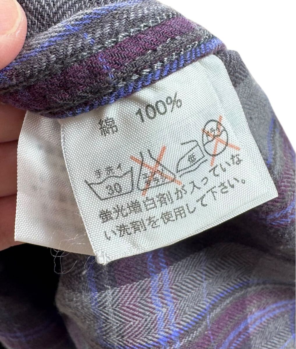 HRM GAIJIN MADE ハリラン ガイジンメンド 長袖 コットン チェックシャツ 紫系 3_画像4