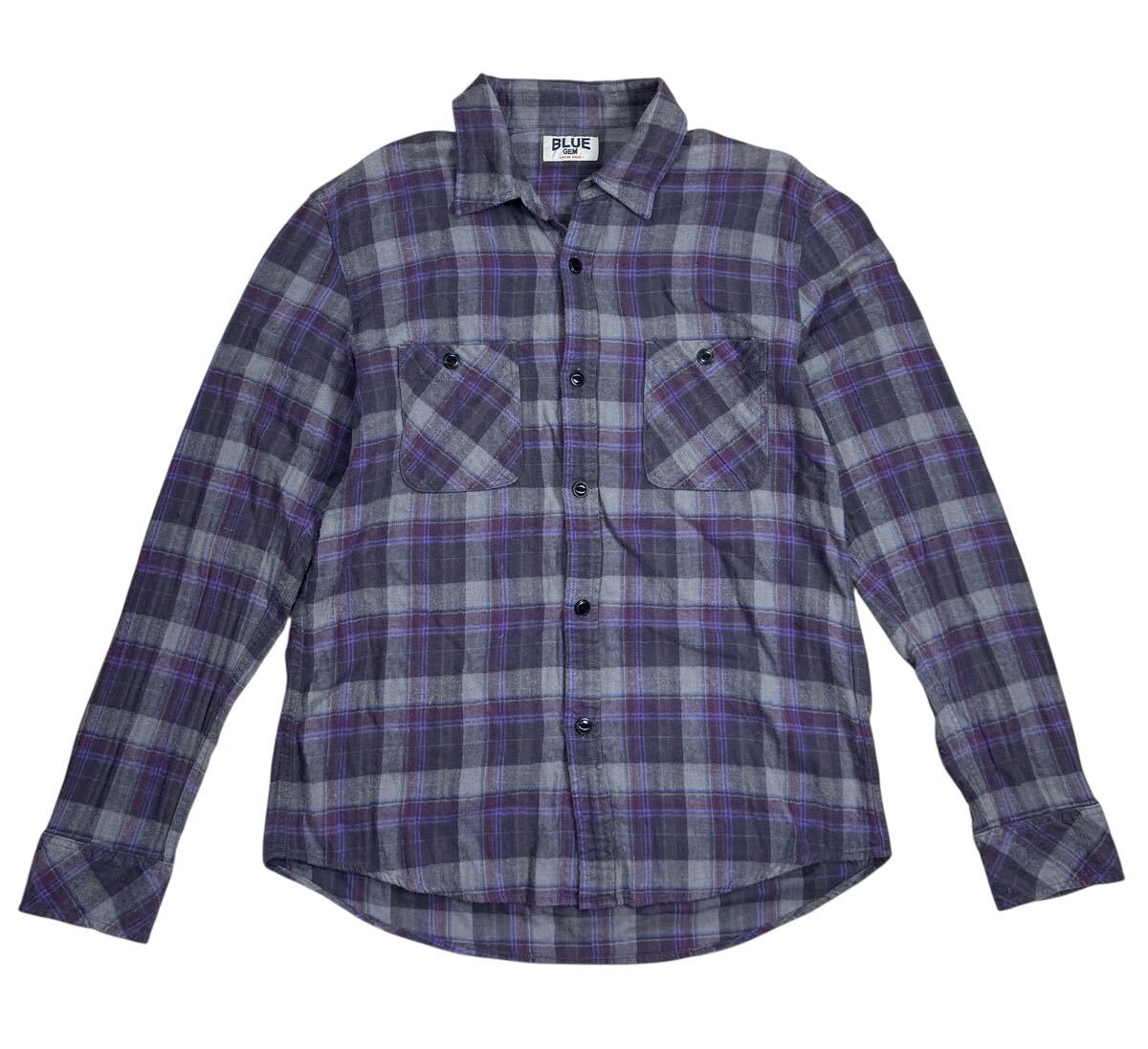 HRM GAIJIN MADE ハリラン ガイジンメンド 長袖 コットン チェックシャツ 紫系 3_画像1