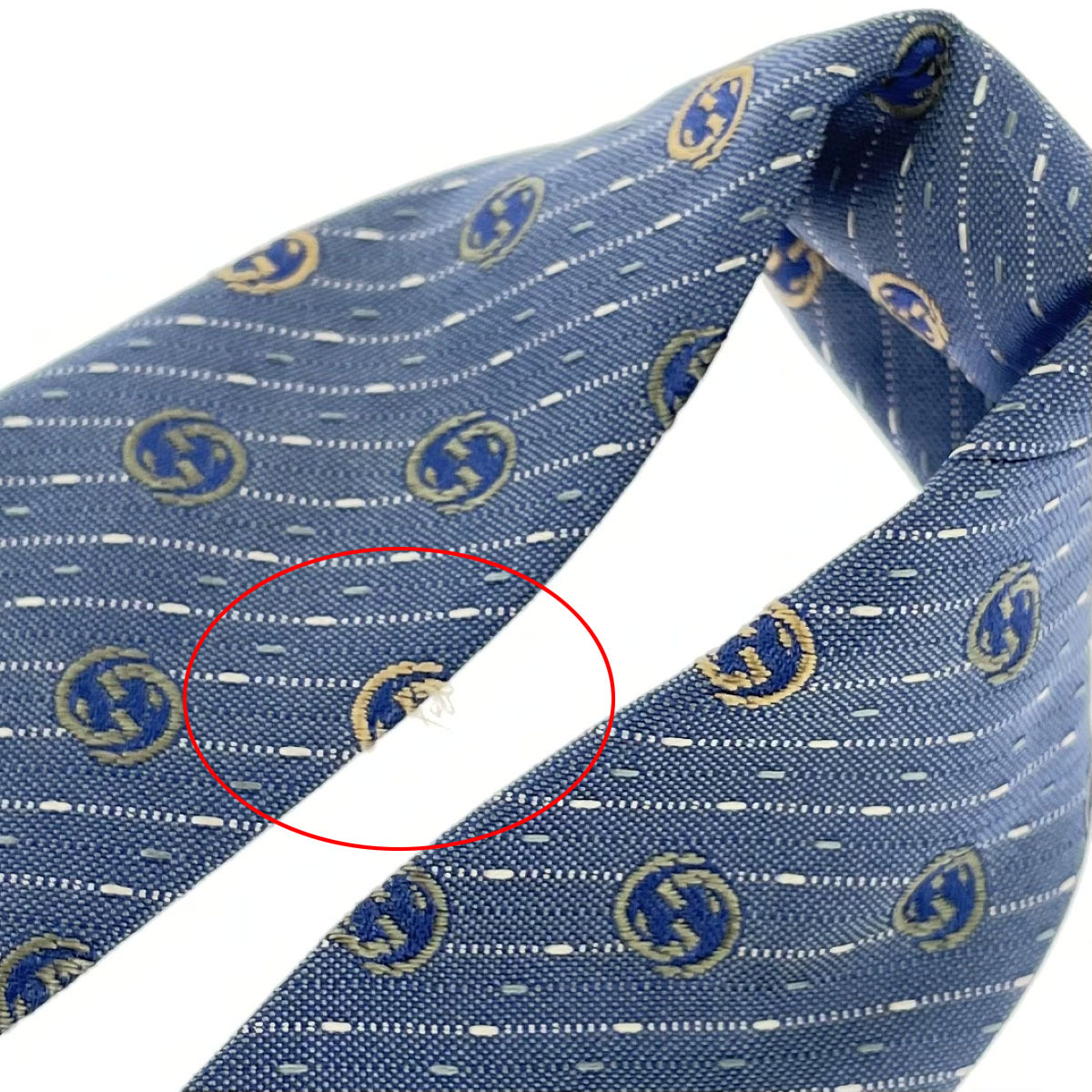 美品◆GUCCI グッチ ネクタイ ◆ ブルー シルク100％ インターロッキング GG柄 ストライプ メンズ イタリア制 ビジネス 服飾小物
