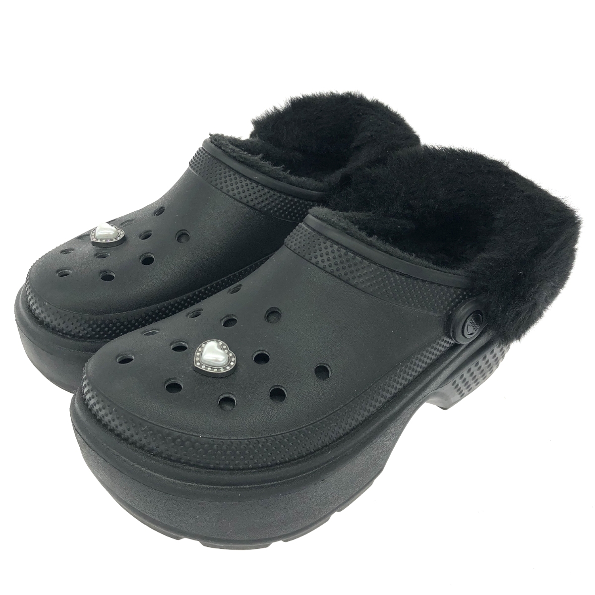 ◆crocs クロックス 厚底ファー サンダル 表記サイズ:8◆ ブラック ストンプライドクロッグ レディース 靴 シューズ shoes