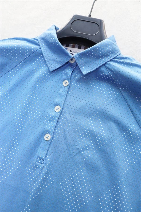 Aquascutum GOLF アクアスキュータムゴルフ 女性用 ドット柄 半袖ポロシャツ S 水色/白