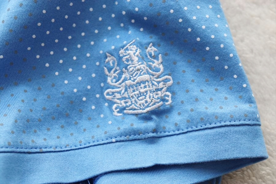 Aquascutum GOLF アクアスキュータムゴルフ 女性用 ドット柄 半袖ポロシャツ S 水色/白