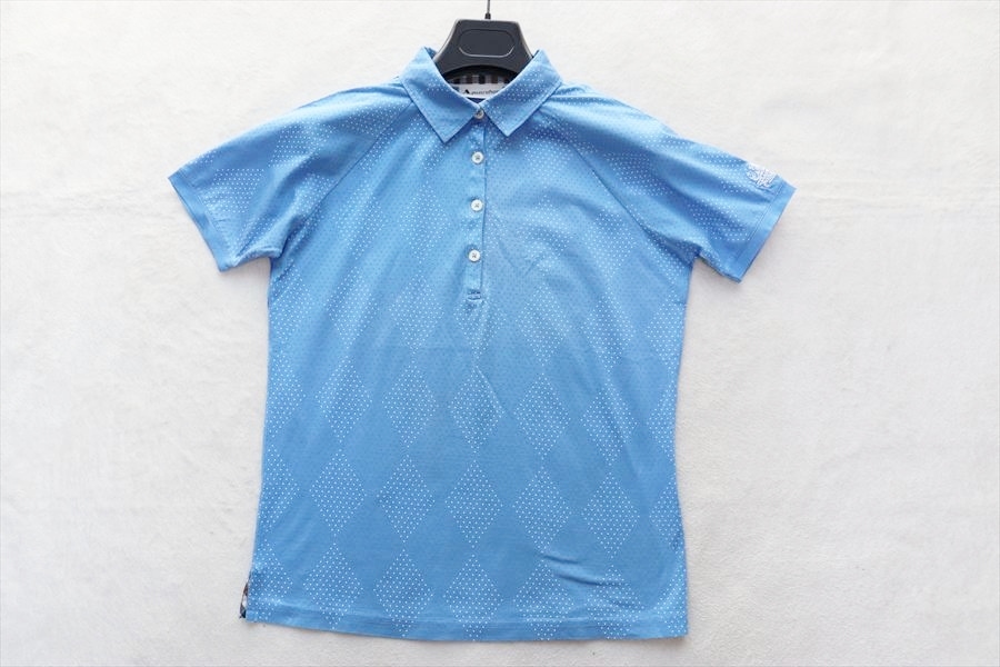 Aquascutum GOLF アクアスキュータムゴルフ 女性用 ドット柄 半袖ポロシャツ S 水色/白