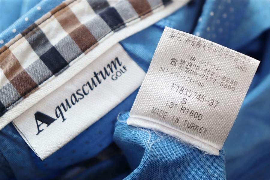 Aquascutum GOLF アクアスキュータムゴルフ 女性用 ドット柄 半袖ポロシャツ S 水色/白