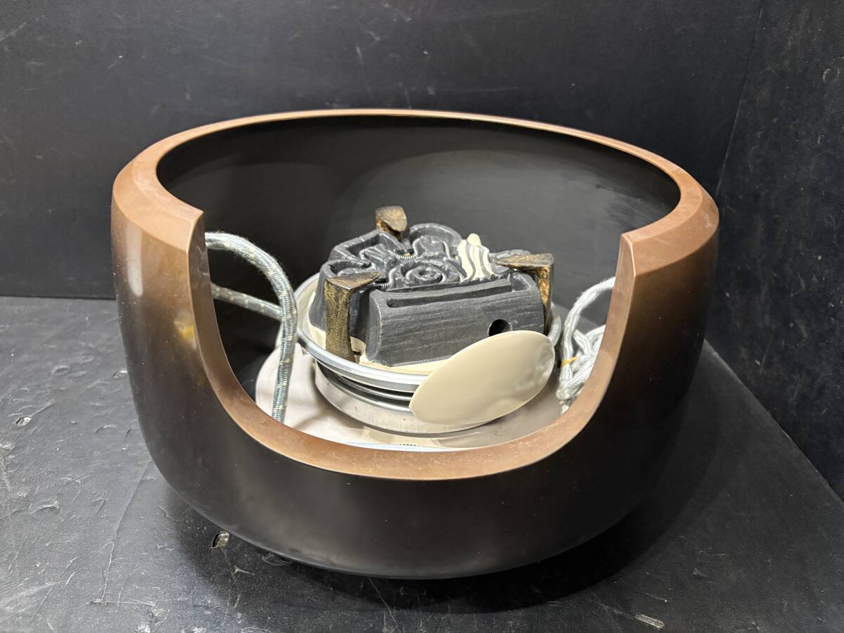 風(fēng)爐 銅制？ 野々田商店 電熱器付き 茶道具 釜道具 茶道具 骨董 金屬工蕓 伝統(tǒng)工蕓 炭型ヒーター 昭和レトロ 通電確認(rèn)済 現(xiàn)狀品 AF004120