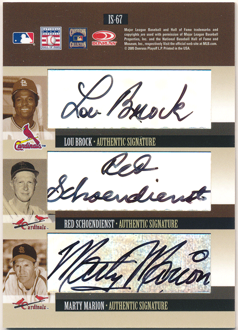 Stan Musial / Bob Gibson / Ozzie Smith / Lou Brock / Red Schoendienst / Marty Marion 2005 Donruss Signature Auto 直筆サイン