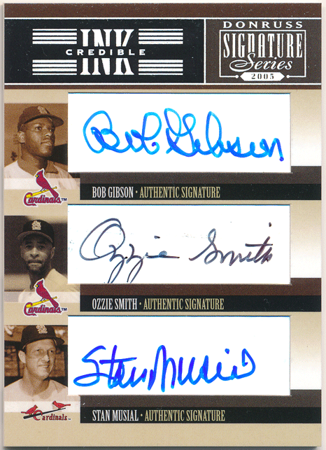 Stan Musial / Bob Gibson / Ozzie Smith / Lou Brock / Red Schoendienst / Marty Marion 2005 Donruss Signature Auto 直筆サイン