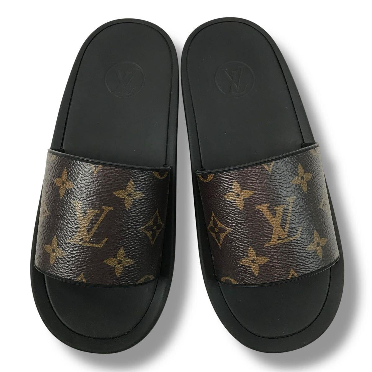 ルイヴィトン★サテンレザー モノグラム総柄メタルLV サンダル ミュール(37) z183 良品 LOUIS VUITTON ルイヴィトン モノグラム シャワー