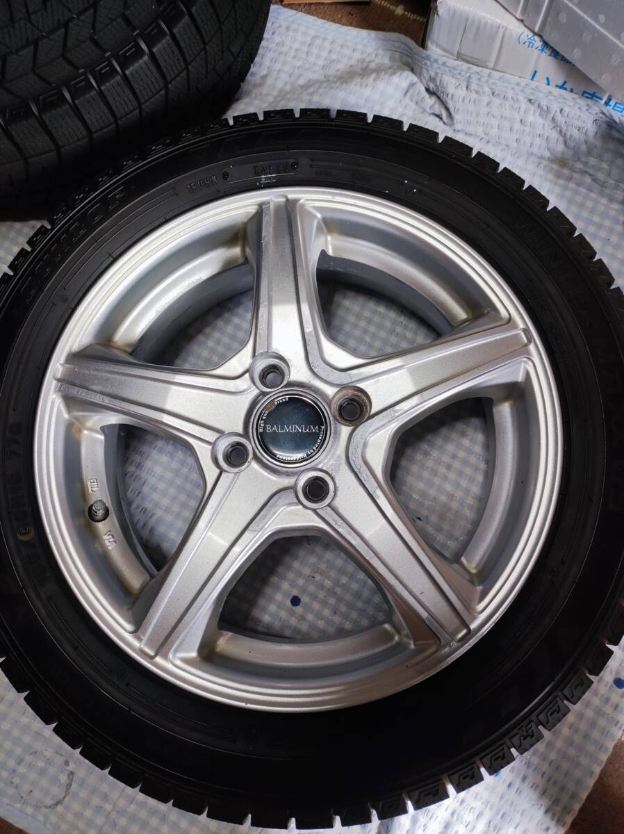 スタッドレスタイヤ　165/60r15 DUNLOP WINTERMAXX03 アルミホイール　BRIDGESTONE BALMINUM ジャンク品１円スタート