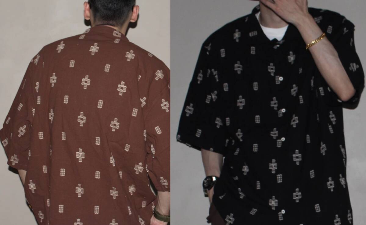 ★かっこいい SUMMER NEW 総柄 モノグラム仕様 オープンシャツ 黒 M?2XL アロハ ヴィンテージ 大きいサイズ アロハ キューバシャツ★556