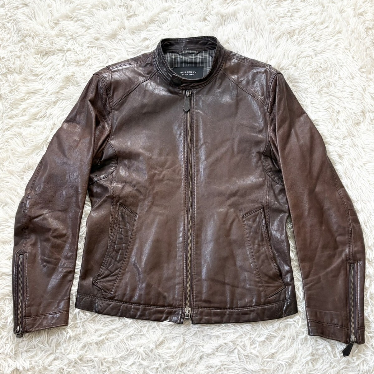 バーバリーブラックレーベル茶レザージャケット シングルブレスト 1円~美品 バーバリー ブラックレーベル BURBERRY BLACK LABEL