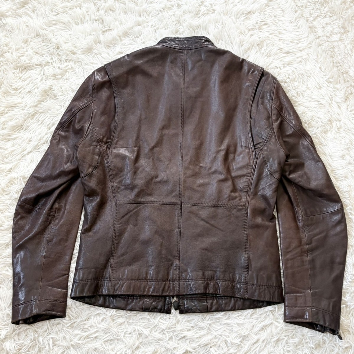 バーバリーブラックレーベル茶レザージャケット シングルブレスト 1円~美品 バーバリー ブラックレーベル BURBERRY BLACK LABEL