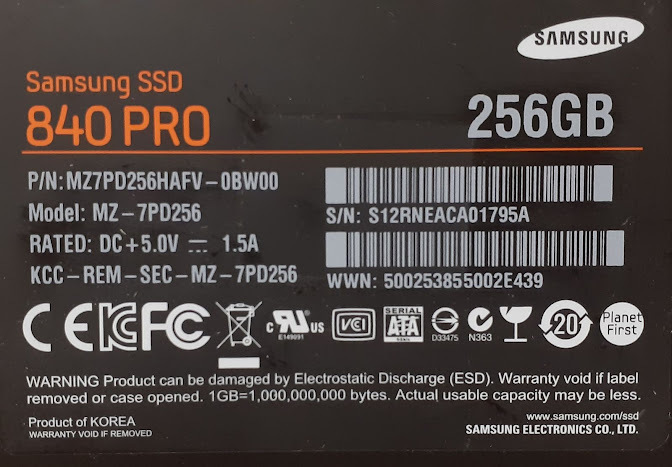 L0624-31　SSD　SAMSUNG　SSD 840 PRO　256GB